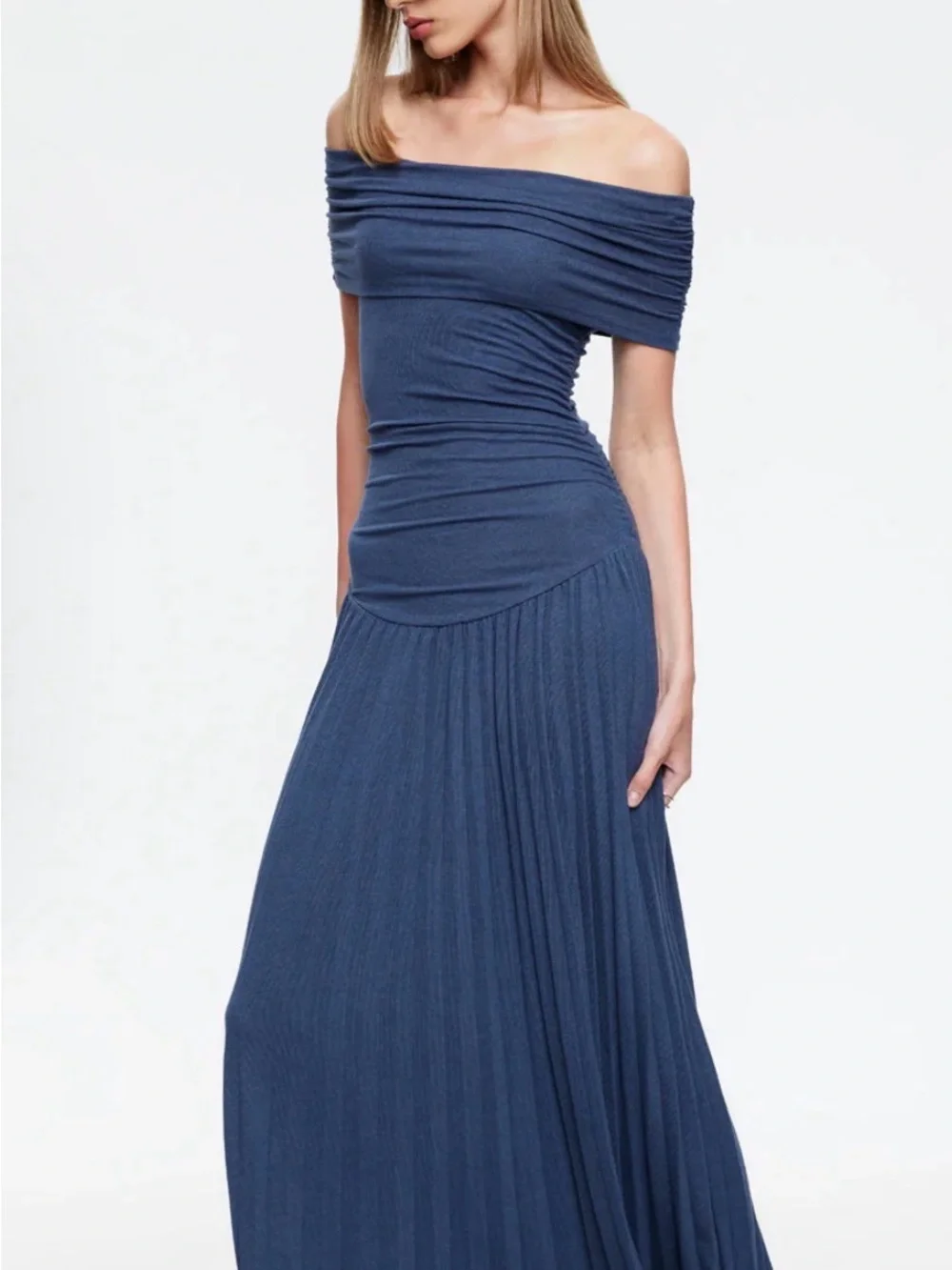 Lioness Navy Off-Shoulder Maxi Dress